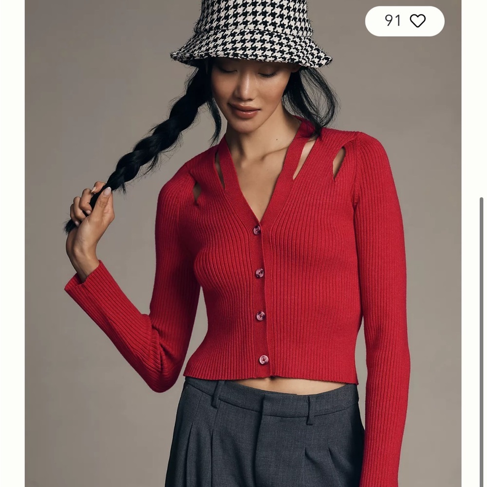 Anthropologie Red Strapy Button-Up Cardigan